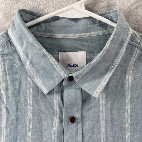 Katin Shirt men's XL Button Up Striped Short Sleeve Casual Chest Pocket Beach - Picture 4 of 11